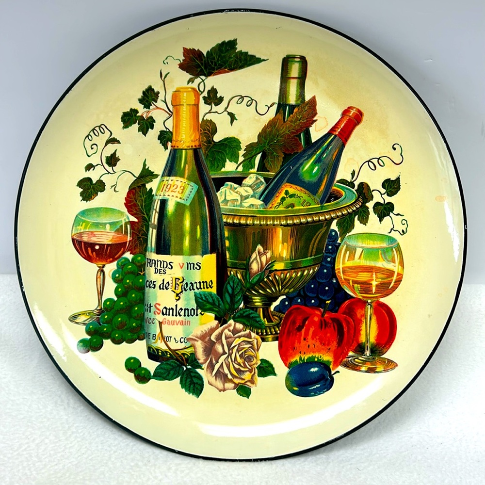 Vintage 13” round melamine/plastic wine design serving  tray Japan
